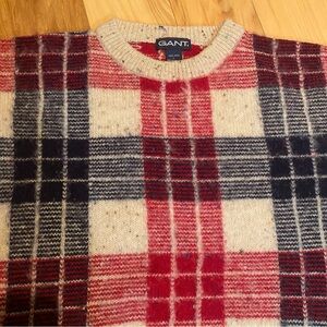 GANT Vintage Wool Sweater Red Blue Cream Checkered Flaw
